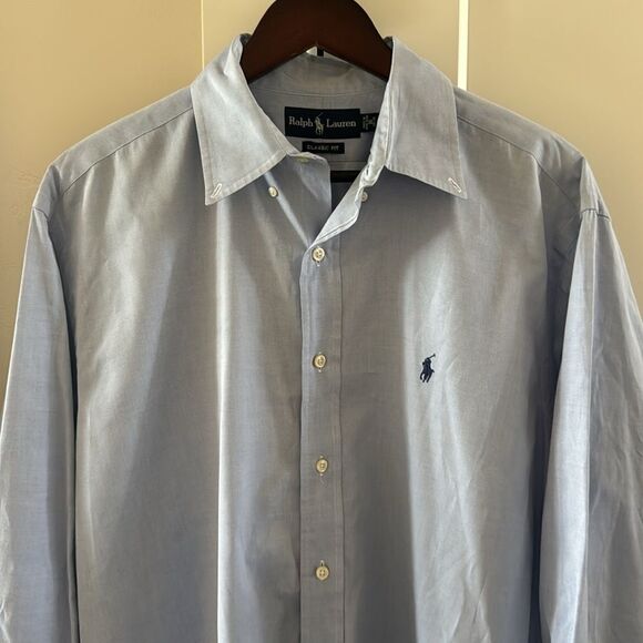 Ralph Lauren Classic Fit Men’s Size Large 16 34/35 Blue Casual Button Down Shirt - Picture 3 of 12